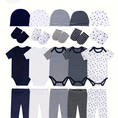 20pcs bamboo fiber baby boy set, 5 tops + 5 pants + 5 hats + 5 pairs of gloves