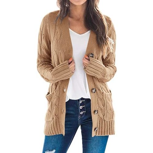 PRETTYGARDEN Women's Open Front Cardigan Sweaters Fall Fashion Button Down Cable Knit Chunky Winter Clothing Outerwear Coats