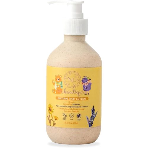 Organic Vegan Baby Lotion, Moisturizing and calming kids body lotion with Calendula & Lavender, newborns All Skin Types, New Biodegradable bottle(300g), 10.60 Fl Oz (Pack of 1)