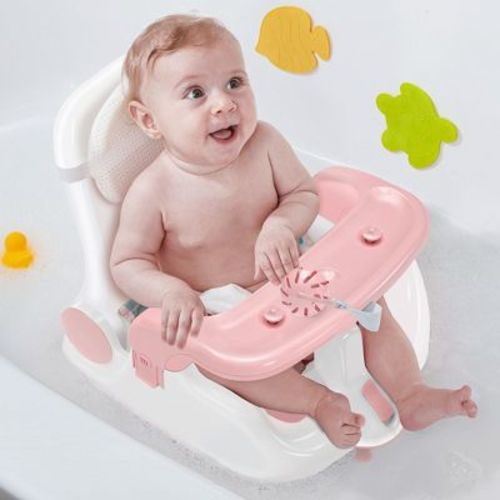 BabyBond Baby Bath Seat with Sitting & Lying 2 Modes Infant Bathtub Chair with Suction Cup(Light Pink)