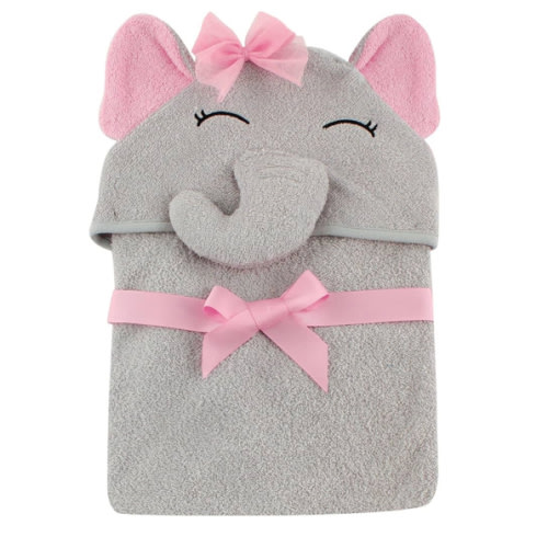 Hudson Baby Unisex Baby Cotton Animal Face Hooded Towel, Pretty Elephant, One Size