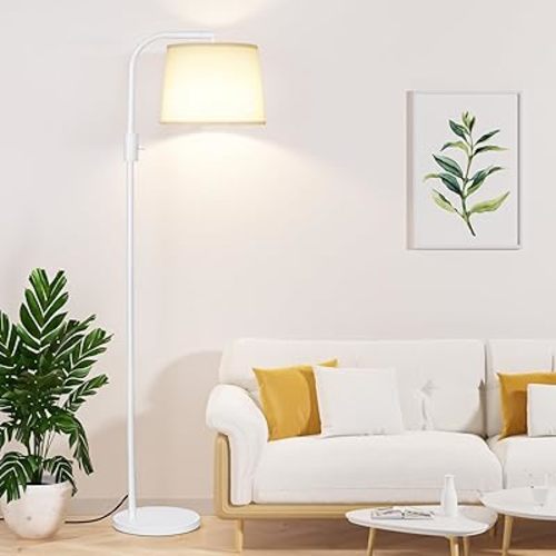 Fully Dimmable Floor Lamp - Floor Lamps 9W LED Light Bulbs, Standing Lamps for Living Room with Adjust Head, Modern Standing Light Rotary Switch, Tall Lamp for Bedroom(White and White)