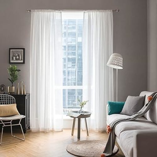 MIULEE 2 Panels White Sheer Curtains for Living Room 54 X 72 Inches