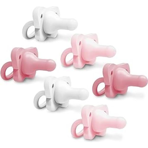 Dr. Brown's HappyPaci 100% Silicone Pacifier 0-6m, BPA Free, Pink, White, Light Pink, 6 Count (2 Pack)
