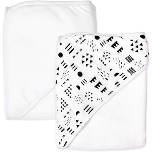 HonestBaby unisex baby 2-Pack Organic Cotton Hooded Towels Bandana, Pattern Play, One Size US