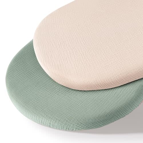 MairMore Muslin Bassinet Sheets for Babies – Soft & Breathable 100% Cotton Fitted Sheets for Oval, Rectangle, Hourglass Bassinet Mattress Pads, 2-Pack (Ivory & Pink)