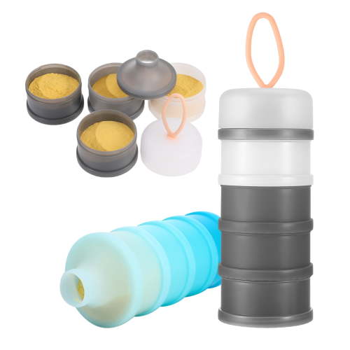 Abaima 2 Pack Baby Formula Dispenser, 4 Layers Non Spill Formula Dispenser to Go, Portable Stackable Baby Feeding Travel Storage Container for Snack, Oatmeal, Candy, Nuts(Gray and Blue)