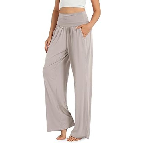ODODOS Women's Wide Leg Palazzo Lounge Pants with Pockets Light Weight Loose Comfy Casual Pajama Pants-26/28/30"/32" Inseam