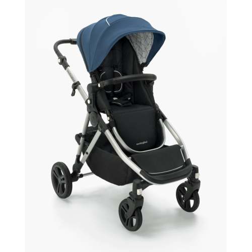 Mockingbird Single-to-Double Stroller 2.0 | Sea, Windowpane, Silver with Black Leather