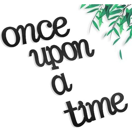 Jetec Once Upon a Time Sign Nursery Decor Wall Decal Wood Words Wall Decor for Family Bookshelf, Reading Corner, Daycare, Classroom Baby Shower Christmas Birthday Gift for Kid's Toddler's Room Decor