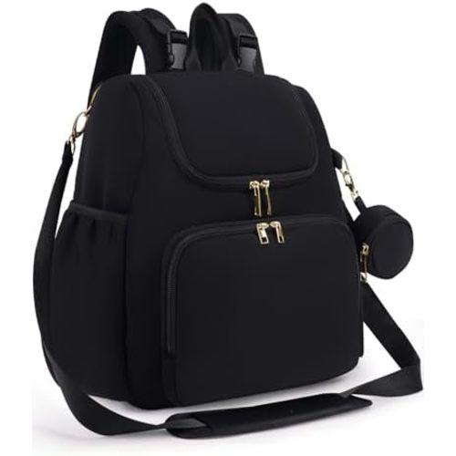 CEI-CEI Diaper Bag Small Diaper Backpack Mother‘s Day Neoprene Waterproof Baby Bags for Mom and Dad with Changing Pad Stowable Shoulder Strap Travel with Pacifier Case and Insulated Pockets(Black)