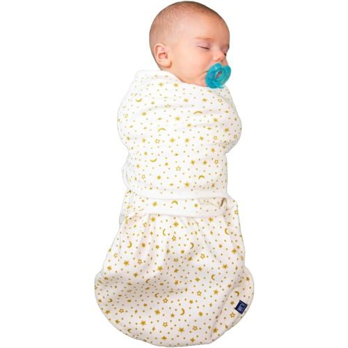 NICU RN Designed Arms Up Swaddle 0-3 Months Baby Sleep Sack, Self soothing with Arm Pocket and Zipper, prevents Startle Reflex. Velcro Swaddle, 100% GOTS Certified Organic Cotton