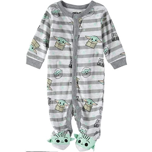 Star Wars Baby Boys The Mandalorian Footie Pajamas Romper Baby Yoda - Baby Pajamas - Baby Sleeper - 0-3 Months - Grey/Green/Brown