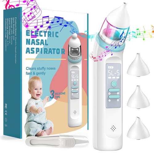Baby Nasal Aspirator, Electric Nose Booger Sucker for Baby, Automatic Baby Nose Cleaner USB Rechargeable w/ 5 Suctions Modes, Music & Colorful Light Soothing Function for Infants Toddlers Kids Child