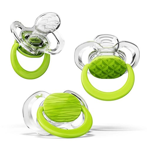 Smilo Baby Pacifier with Orthodontic Design for Healthy Dental Development - Stage 2 for Babies 3-9 Months - Pack of 3X 100% Silicone Pacifiers BPA Free - Green