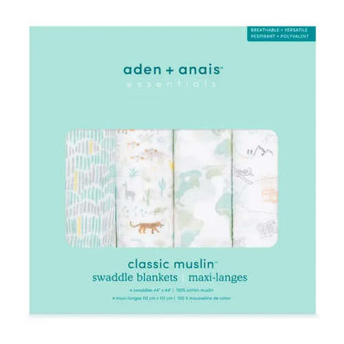 Essentials Cotton Muslin Swaddles 4 Pack | aden + anais