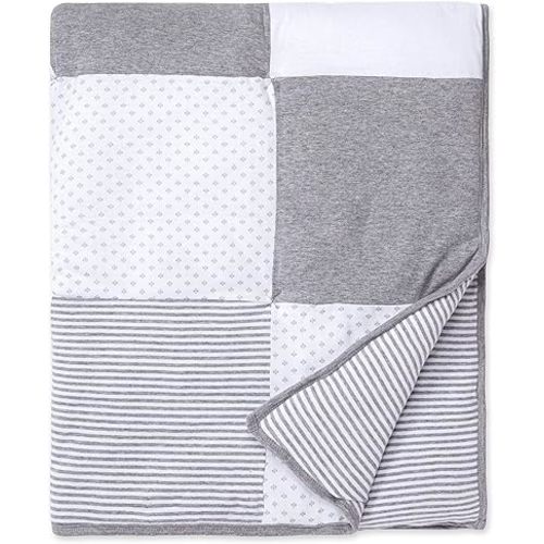 Burt's Bees Baby Infant Reversible Quilt Blanket, Jersey Knit, Soft, 100% Organic Cotton Blankets, with 100% Polyester Fill for Warm Padding, Size 37 x 46 Inch