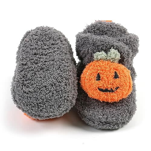 E-FAK Newborn Baby Cozy Fleece Booties with Grippers Winter Slippers Socks Soft Sole Stay On Infant First Walker Crib Shoes
