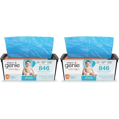 Diaper Genie Easy Roll Refill | 18 Bags Per Refill | Holds Up to 846 Newborn Diapers | Odor Control | Diaper Pail Refill Bags | Fits Diaper Genie Signature & Platinum Pails, Packaging may vary