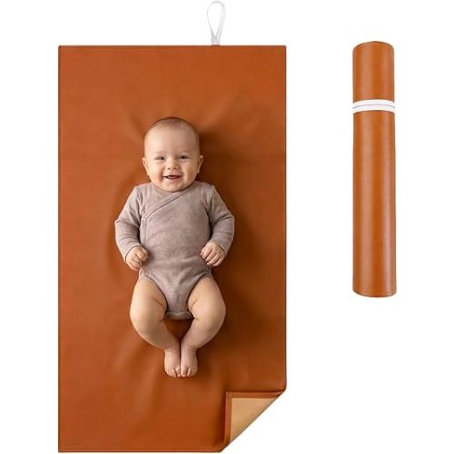 Portable Faux Leather Baby Changing Mat, Waterproof, Wipeable & Foldable Diaper Changing Pad 30x17in, Soft PU Surface Travel Changing Station, Baby Gift for New Parents