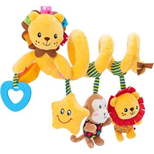 Jollybaby Baby Car Seat Stroller Toys, Plush Activity Hanging Spiral Activity Pram Crib with Music Box, Rattles, Squeaker for Babies Infant Boys Girls(Little Lion)