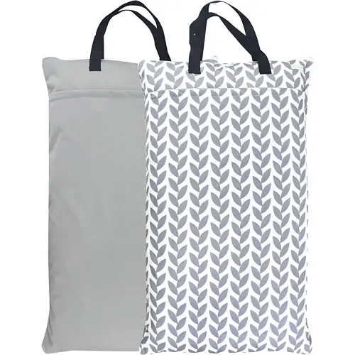 wegreeco Reusable Hanging Wet Dry Cloth Diaper Bag (Grey Leaf, Grey)
