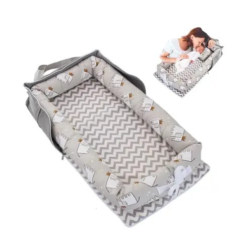 Baby Lounger with Strap,Baby Lounger for Newborn Portable,Baby Nest Cosleeping for Baby in Bed Adjustable Size & Inner Zipper Lengthen Space to 24 Months(Elephant Grey)
