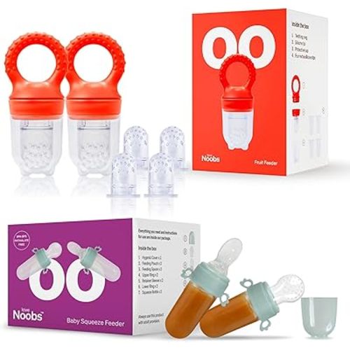 Baby Self-Feeding Essentials by LoveNoobs – Fruit Feeder and Squeeze Food Dispenser for Mess-Free Mealtime