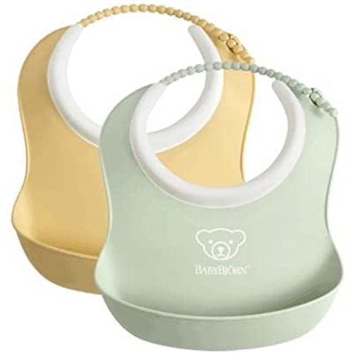 BabyBjörn Small Baby Bib, 2-pack, Powder Yellow/Powder Green (Neck size: 19–32 cm)