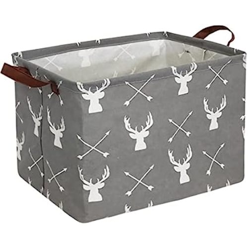 HIYAGON Baby Storage Basket Cute Toy Basket for Boys and Girls Kids Storage Bin Organizer Box Gift Basket Empty Rectangular Deer Room Decor for Home(Grey deers)
