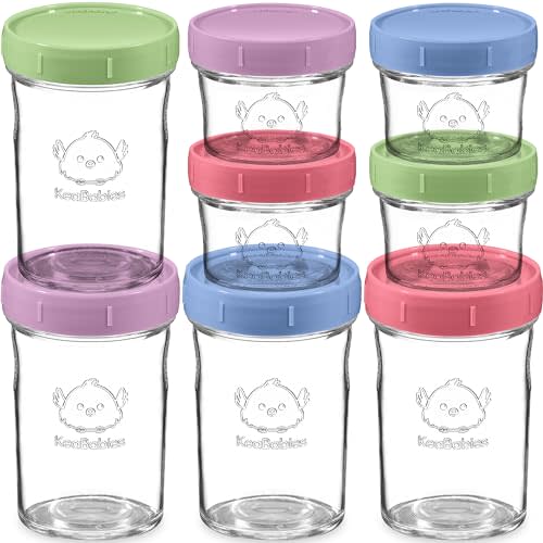 KeaBabies 4pk 8oz & 4pk 4oz Glass Baby Food Containers with Lids - Leak-Proof, Microwavable Small Glass Jars, Baby Purees & Toddler Snack Storage Containers, BPA-Free, Dishwasher & Freezer Safe (Nord)
