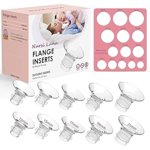 Flange Sizing Kit with 10PCS Flange Inserts 13/15/17/19/21mm and Nipple Measurement Tool for Flanges, Silicone Breast Pump Flange Insert Kit for 24mm Most Pumps, Pumping Breastfeeding Essentials Kit