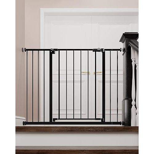 Mom's Choice Award-InnoTruth Dog Gate for Stairs, 28.9-42.1" Wide Baby Gate Indoor for Doorways, 30" Tall Pet Gate for Dogs Easy Walk Thru One Hand Opeing Dual Lock, Pressure Mount Easy Install, Black