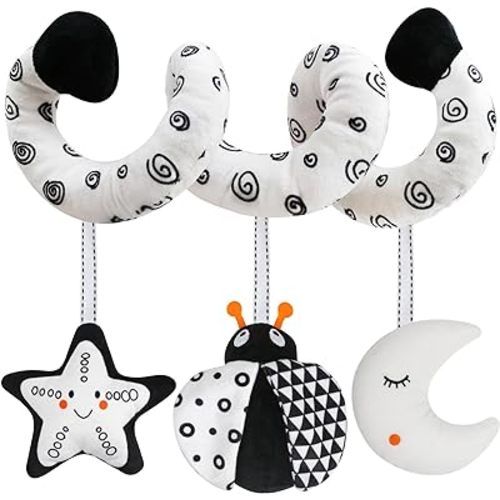 Baby Spiral Hanging Stroller and Car Seat Toys Black and White High Contrast Sensory Toy Newborn Plush Activity Toys Party Favors Baby Gifts for Baby Shower New Year Valentine's Day-Bug