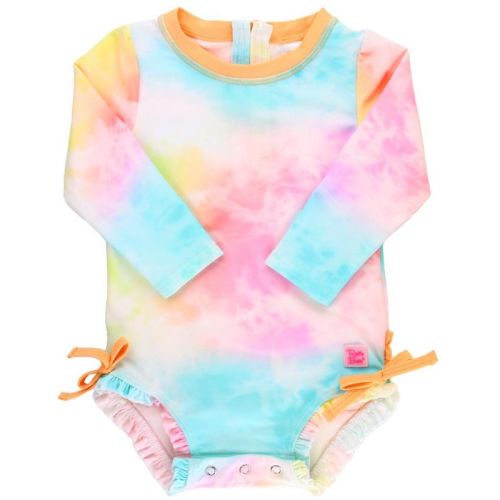 Rufflebutts Baby Girls Long Sleeve One Piece Rash Guard - Orange You The Sweetest, Size: 3-6m