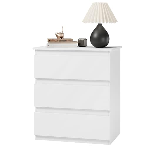 Bamjoy White Nightstand with 3 Drawers, Beside Table with Drawers for Bedroom, Small Side Table Storage Cabinet 3 Drawer Night Stand for Home Office, 18.0W x 14.0D x 24.8H Inches