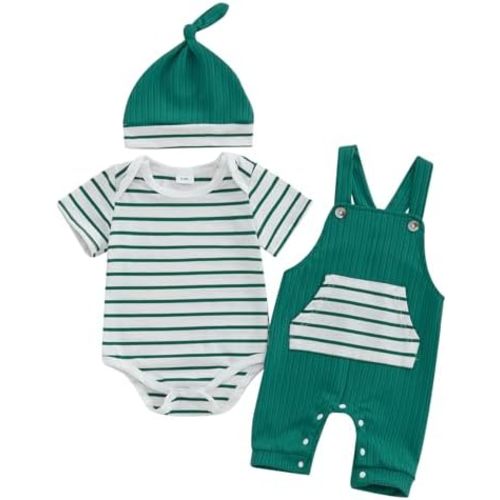Newborn Baby Boy Summer Clothes Stripe Rompers Suspender Pants Hat Cute Coming Home Outfit 0 3 6 9 12 18 Months