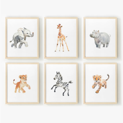 Keepsake Kingdom: Watercolor Safari Animals Set of 6 - The Crown Prints