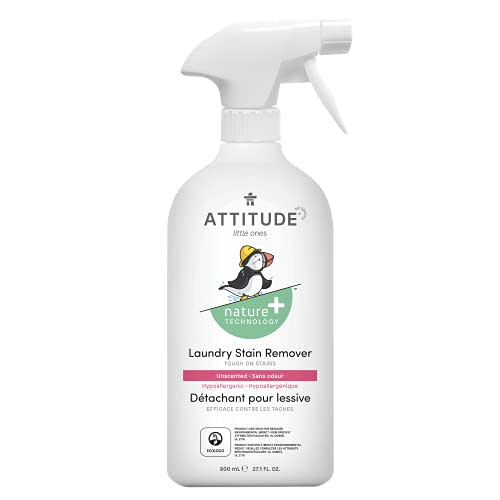 ATTITUDE Baby Laundry Stain Remover, Plant and Mineral-Based Ingredients, Vegan and Cruelty-free Household Products, Unscented, 27.1 Fl Oz