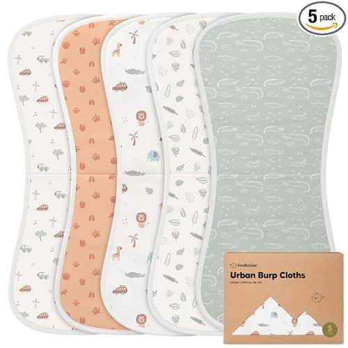 Organic Burp Cloths Baby Boy & Girl - 5-Pack 100% Cotton Burping Cloths for Babies, Super Absorbent & Soft Newborn Spit Up Rags, Infant Towels for Milk Spit Up, Unisex, Large 21" x 10" (Wilderness)