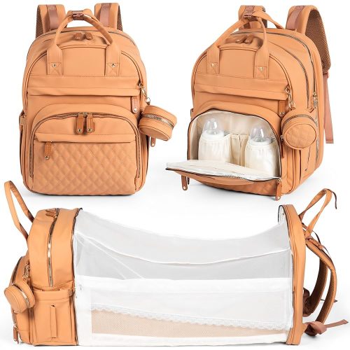 Vegan Leather Diaper Bag with Built-In Changing Station - Versatile Waterproof Travel Backpack Thermal Pockets, Pacifier Case, Stroller Straps, Baby Bags for Girls & Boys, Baby Bag Backpack