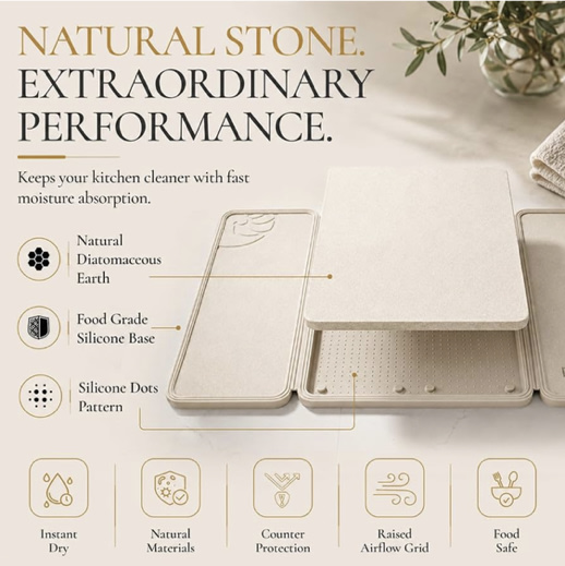 Baby Bottle Large Stone Drying Mat for Kitchen Counter, Diatomaceous Earth Foldable Dish Drying Mat, Diatomite & Silicone Fast Water Absorbing Dry Pad, Thick Folding Drainer Mats for Dishes & Countertops