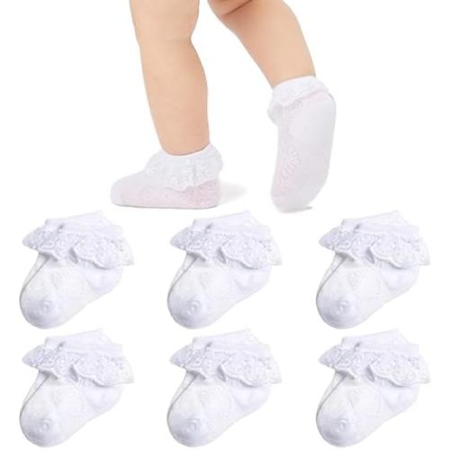 Baby Lace Socks Baby Girl Double/Eyelet Lace Ruffle Frilly Socks for Newborn Infant and toddlers Gift Set