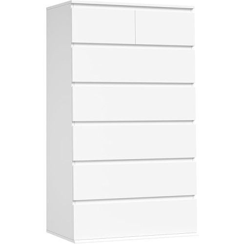 FOTOSOK 7 Drawer Dresser, White Dresser Tall Dresser, 23.6W x 15.7D x 46.7H in White Chest of Drawers with Large Storage Space for Home
