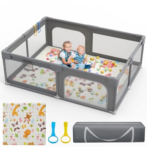 Palopalo 71×59 Inch Baby Playpen with Mat Playpen for Babies and Toddlers, Large Play Yard With Gate Baby Fence Ball Pits Toddler Indoor Outdoor Infants Activity Center with Anti-Slip Base