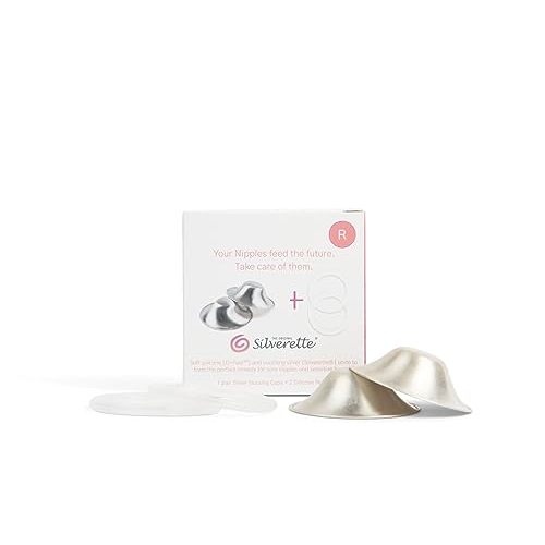 SILVERETTE The Original Silver Nursing Cups, Nipple Covers for Breastfeeding with O-Feel Silicone Rings, Regular