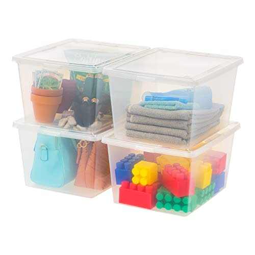 IRIS USA 4-Pack Storage Bins with Lids, 25 Quart, Clear Stackable Containers Box Organize Shoes Closet Shelves Clothes Blankets Towels - BPA-Free Plastic