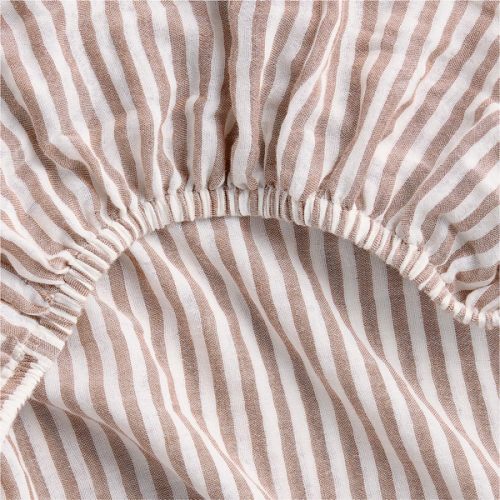 Supersoft Striped Brulee Brown Organic Cotton Gauze Baby Crib Fitted Sheet