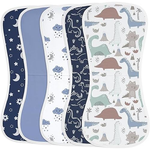 Yoofoss Baby Burp Cloths 5 Pack Burping Cloths for Babies Boys Girls Large 21''X10'' Extra Soft and Absorbent Dinosaur