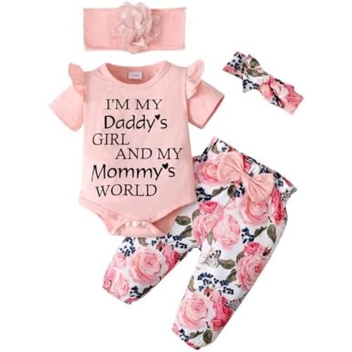 SUNNY PIGGY Newborn Infant Baby Girl Clothes Outfits Ruffle Romper Floral 4Pcs Pants Sets Toddler Girls Clothing Set